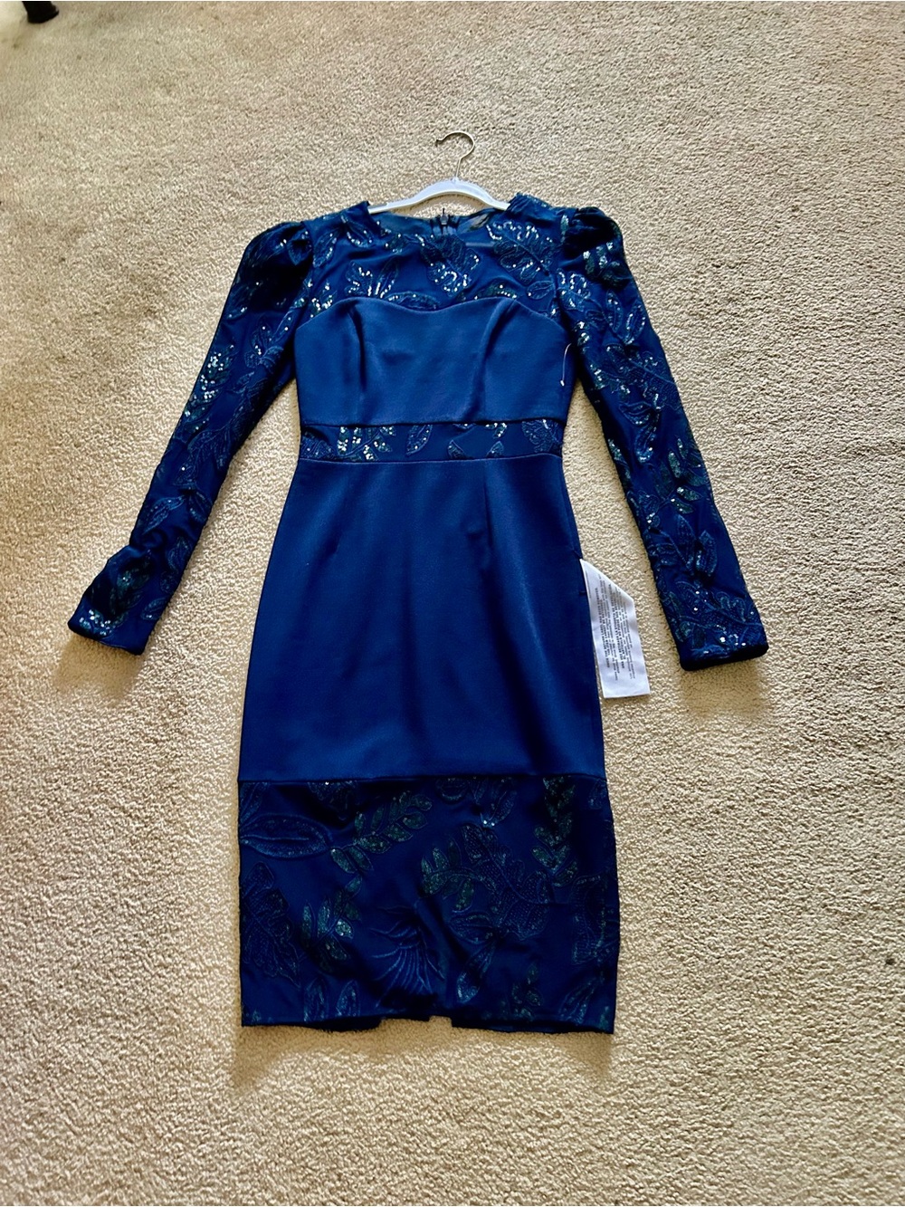 Dress the Population Navy Blue Long Sleeve Floral Lace Sheath Dress